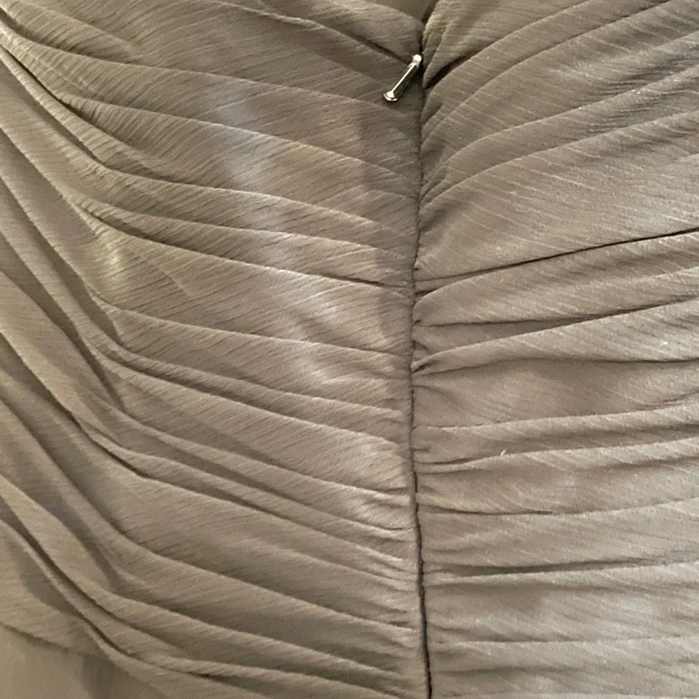 David’s Bridal V-Neck Black Halter Maxi dress with pleated and ruffle detail. - Picture 7 of 12